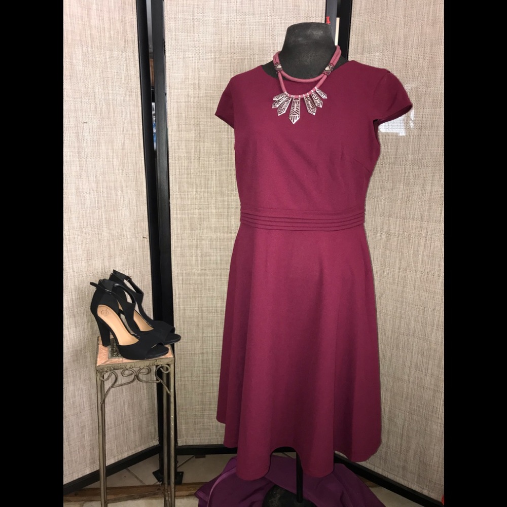 Dressy star Burgundy cuff sleeves flare dress